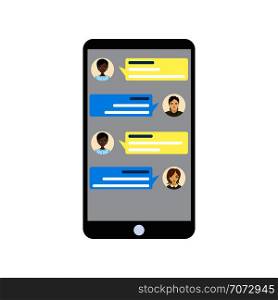 black smartphone isolated on white background,Chatting with with texting message concept flat design concept, vector illustration. Chatting with with texting message