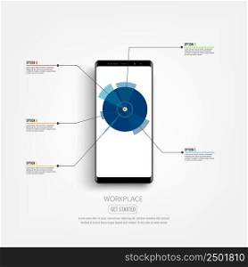 Black smartphone mockup with infographic screen. Contemporary design. Mobile phone, smartphone templates set. Modern flat design vector illustration isolated on white background