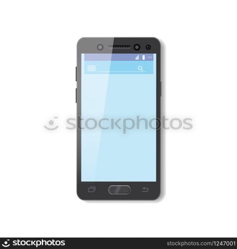 Black smartphone with blue screen. Phone mobile, vector, illustration. Black smartphone with blue screen. Phone mobile, vector, illustration, isolated