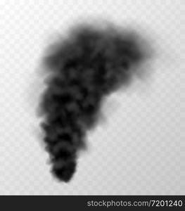 Black smoke isolated on transparent background. Thick dark cloud, huge natural disaster, volcano eruption concept. Vector illustration.. Black smoke isolated on transparent background. Thick dark cloud, huge disaster concept.