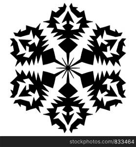 Black snowflake. Vector icon. Winter black christmas snow flake crystal element. Weather illustration ice collection. Xmas frost flat isolated silhouette symbol.