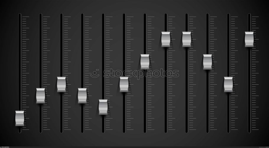 Black sound mixer panel. Silver sliders. Realistic 3D vector illustration.. Black sound mixer panel. Silver sliders. 3D vector illustration