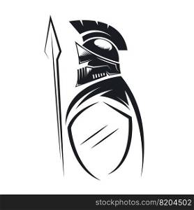 black spartan warrior holding spear and shield vector illustration concept design web