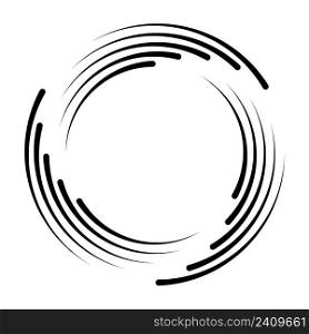 Black speed lines in round shape, swirl for frame turbulence logo, tattoo, sign, symbol stock illustration