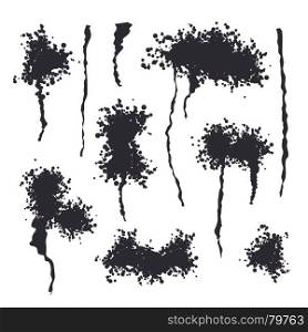 Black Spray Isolated Vector. Grunge Effect, Spread Texture. Abstract Paint Blots On White Background Illustration. Dirty Spray Stain Vector Isolated Illustration. Exploding, Black Drops.