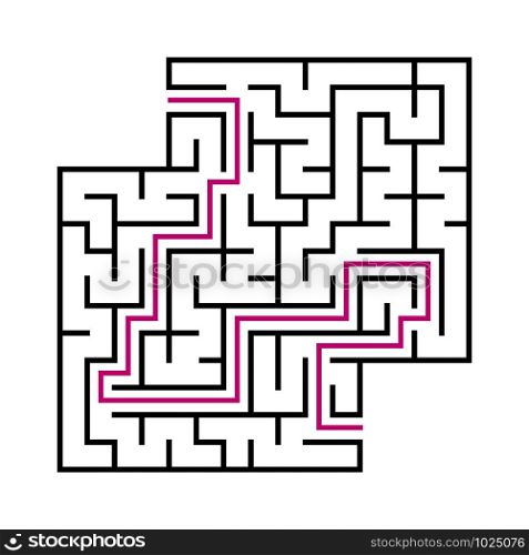 Black square maze for children. Simple flat vector illustration isolated on white background. With the answer. With a place for your images. Black square maze for children. Simple flat vector illustration isolated on white background. With the answer. With a place for your images.
