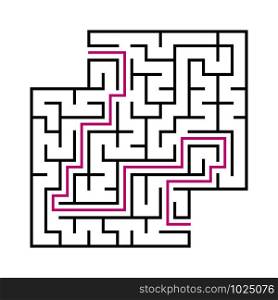 Black square maze for children. Simple flat vector illustration isolated on white background. With the answer. With a place for your images. Black square maze for children. Simple flat vector illustration isolated on white background. With the answer. With a place for your images.