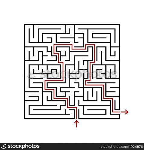 Black square maze with entrance and exit. A game for children and adults. Simple flat vector illustration isolated on white background. With the answer. Black square maze with entrance and exit. A game for children and adults. Simple flat vector illustration isolated on white background. With the answer.