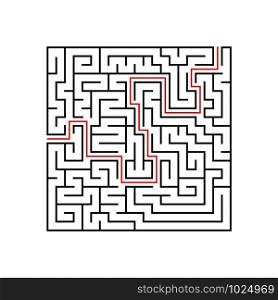 Black square maze with entrance and exit. A game for children and adults. Simple flat vector illustration isolated on white background. With the answer. Black square maze with entrance and exit. A game for children and adults. Simple flat vector illustration isolated on white background. With the answer.