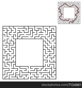 Black square maze with entrance and exit. An interesting and useful game for children. Simple flat vector illustration isolated on white background. With a place for your drawings. With the answer. Black square maze with entrance and exit. An interesting and useful game for children. Simple flat vector illustration isolated on white background. With a place for your drawings. With the answer.