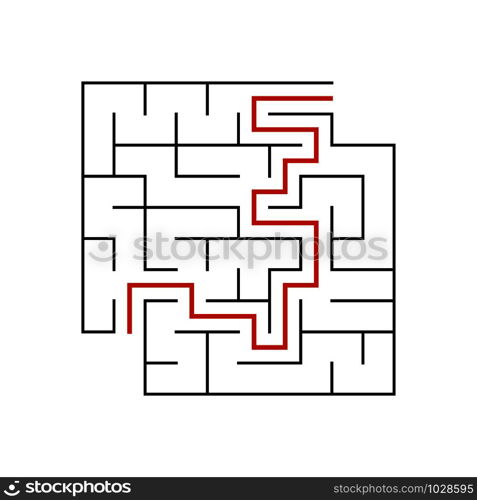 Black square maze with entrance and exit. An interesting game for children. Simple flat vector illustration isolated on white background. With a place for your drawings. With the answer. Black square maze with entrance and exit. An interesting game for children. Simple flat vector illustration isolated on white background. With a place for your drawings. With the answer.