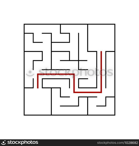 Black square maze with entrance and exit. An interesting game for children. Simple flat vector illustration isolated on white background. With a place for your drawings. With the answer. Black square maze with entrance and exit. An interesting game for children. Simple flat vector illustration isolated on white background. With a place for your drawings. With the answer.