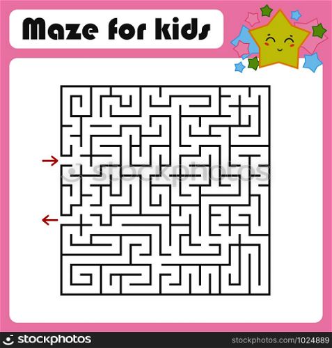 Black square maze with entrance and exit. With a lovely cartoon star. Simple flat vector illustration isolated on white background. Black square maze with entrance and exit. With a lovely cartoon star. Simple flat vector illustration isolated on white background.