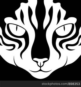 Black stencil of a cat's muzzle looking, vector hand drawing on white background