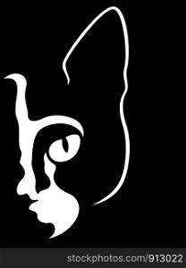 Black stencil of angry cat's muzzle looking, vector hand drawing on white background