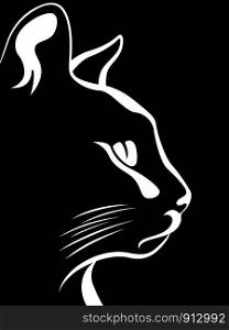 Black stencil of cat's muzzle on white background, side view, vector hand drawing