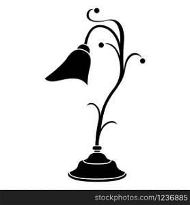 Black stencil of decorative table lamp in the form of a flower, isolated on white background, vector icon logo
