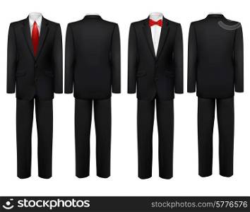 Black suit and white shirt with butterfly and tie. Vector.