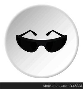 Black sunglasses icon in flat circle isolated vector illustration for web. Black sunglasses icon circle