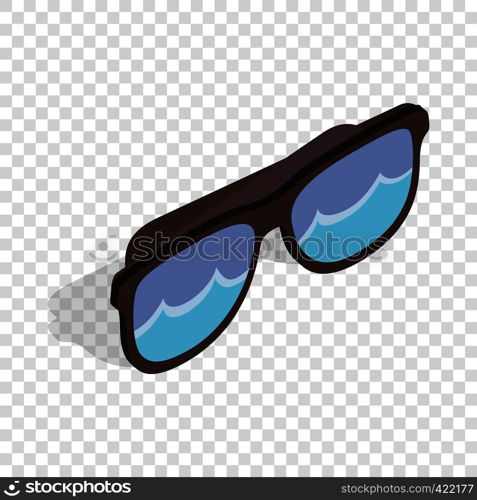 Black sunglasses with a beach reflecting isometric icon 3d on a transparent background vector illustration. Black sunglasses with a beach reflecting isometric