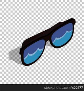 Black sunglasses with a beach reflecting isometric icon 3d on a transparent background vector illustration. Black sunglasses with a beach reflecting isometric