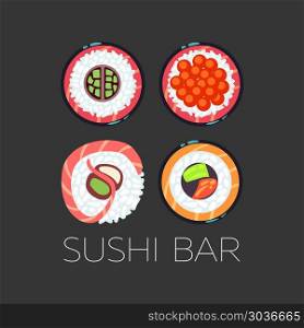 Black sushi bar food logo vector template. Black sushi bar food logo vector template. Set of emblem for restaurant illustration