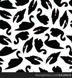 Black swan seamless pattern on white background, vector illustration
