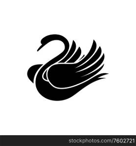 Black swan silhouette isolated bird. Vector monochrome waterbird with flexible neck, symbol of love. Swan waterbird isolated black silhouette