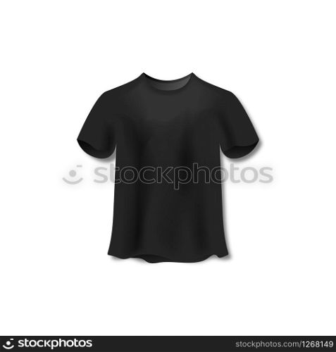 Black t-shirt realistic casual blank vector chothing uniform isolated illustration.