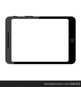 Black tablet. Blank screen. Isolated on white background. Simple, flat style. Graphic vector illustration