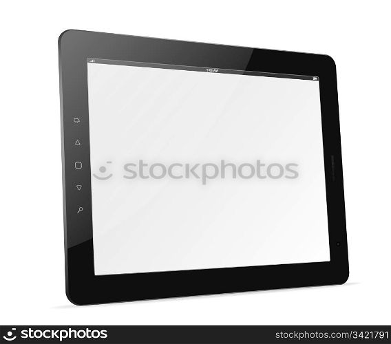 Black tablet pc isolated of background. Trendy Ipad devices theme. EPS10 vector illustration. Used effect opacity mask of front side