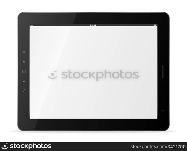 Black tablet pc isolated of background. Trendy Ipad devices theme. EPS8 vector illustration