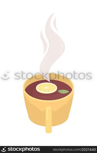 Black tea with lemon semi flat color vector object. Full realistic item on white. Hot drink. Steaming beverage isolated modern cartoon style illustration for graphic design and animation. Black tea with lemon semi flat color vector object