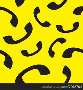 Black telephone seamless pattern on yellow background. Vector illustration.