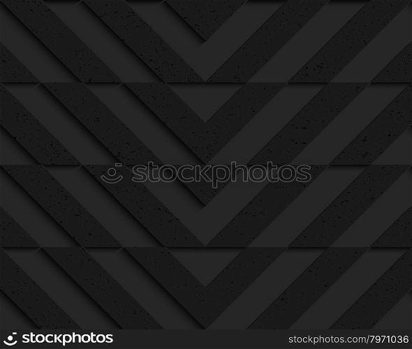 Black textured plastic chevron cut horizontally.Seamless abstract geometrical pattern with 3d effect. Background with realistic shadows and layering.