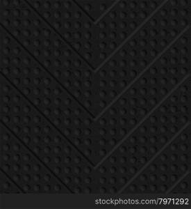 Black textured plastic chevron in small holes.Seamless abstract geometrical pattern with 3d effect. Background with realistic shadows and layering.