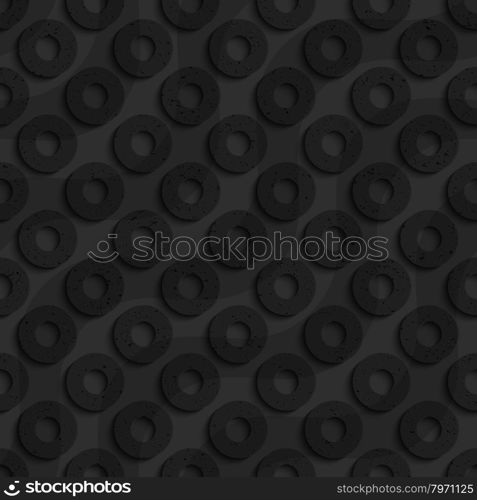 Black textured plastic diagonal donuts with waves.Seamless abstract geometrical pattern with 3d effect. Background with realistic shadows and layering.