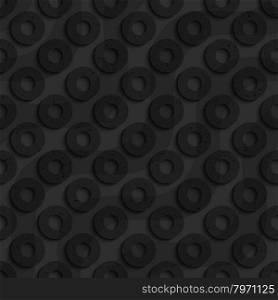 Black textured plastic diagonal donuts with waves.Seamless abstract geometrical pattern with 3d effect. Background with realistic shadows and layering.