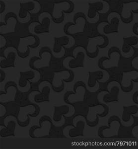 Black textured plastic diagonal spades.Seamless abstract geometrical pattern with 3d effect. Background with realistic shadows and layering.
