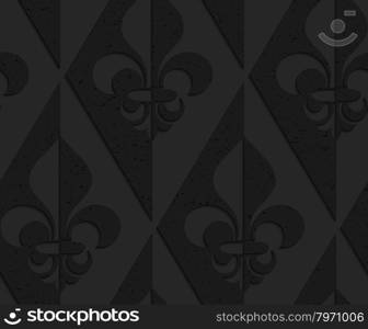 Black textured plastic Fleur-de-lis half and half.Seamless abstract geometrical pattern with 3d effect. Background with realistic shadows and layering.