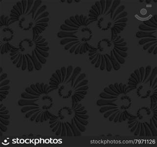 Black textured plastic flourish ornament.Seamless abstract geometrical pattern with 3d effect. Background with realistic shadows and layering.