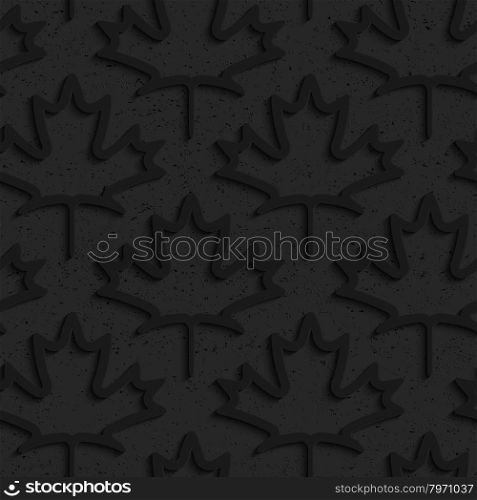 Black textured plastic maple leaves countered.Seamless abstract geometrical pattern with 3d effect. Background with realistic shadows and layering.