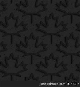 Black textured plastic maple leaves countered.Seamless abstract geometrical pattern with 3d effect. Background with realistic shadows and layering.