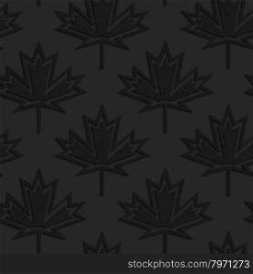 Black textured plastic maple leaves countered with inside.Seamless abstract geometrical pattern with 3d effect. Background with realistic shadows and layering.