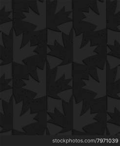 Black textured plastic maple leaves half and half.Seamless abstract geometrical pattern with 3d effect. Background with realistic shadows and layering.