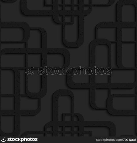 Black textured plastic overlapping futuristic shapes.Seamless abstract geometrical pattern with 3d effect. Background with realistic shadows and layering.