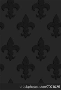 Black textured plastic solid Fleur-de-lis.Seamless abstract geometrical pattern with 3d effect. Background with realistic shadows and layering.