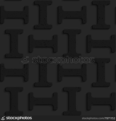 Black textured plastic solid small double T.Seamless abstract geometrical pattern with 3d effect. Background with realistic shadows and layering.