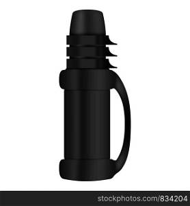 Black thermos mockup. Realistic illustration of black thermos vector mockup for web design isolated on white background. Black thermos mockup, realistic style