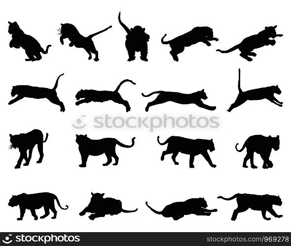 Black tiger silhouettes on white background